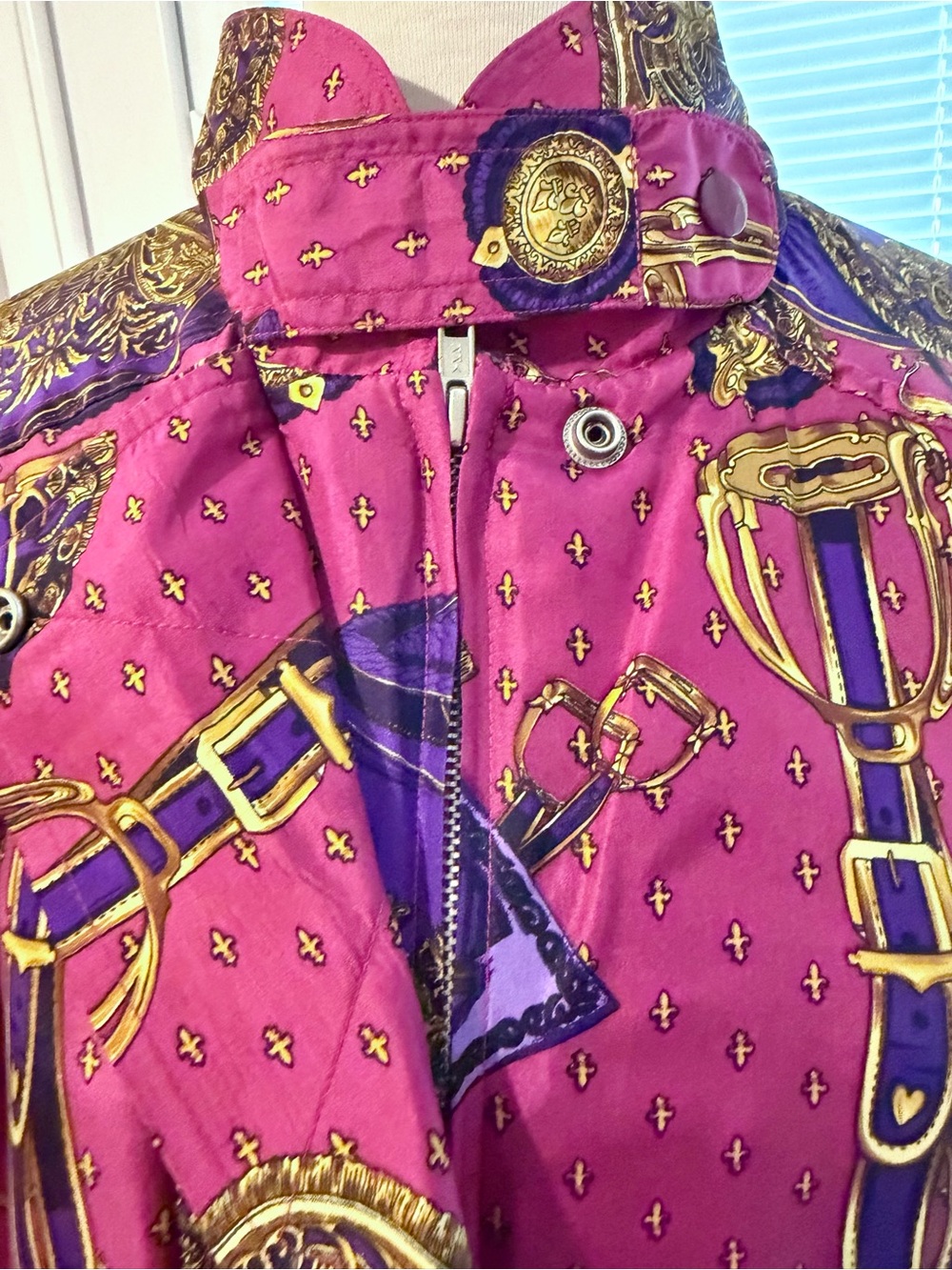 Vintage Regina Porter Women's Pink Purple Equestrian-Print Bomber Jacket Small - Picture 3 of 13